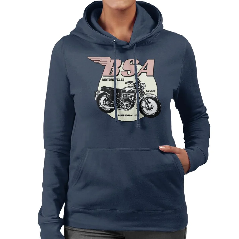 BSA Motorcycles Est 1919 Golden Flash Women's Hooded Sweatshirt Hoodie with Hem Fringe Bohemian Relaxed