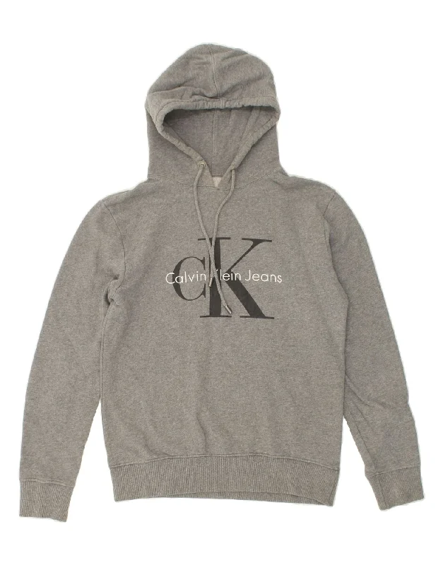 CALVIN KLEIN JEANS Mens Hoodie Jumper Small Grey Cotton Hoodie with Back Slit Movement Comfort