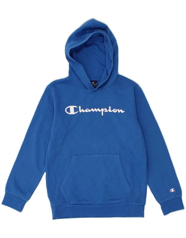 CHAMPION Boys Graphic Hoodie Jumper 11-12 Years Large  Blue Hoodie with Full-Zip Functional Layering