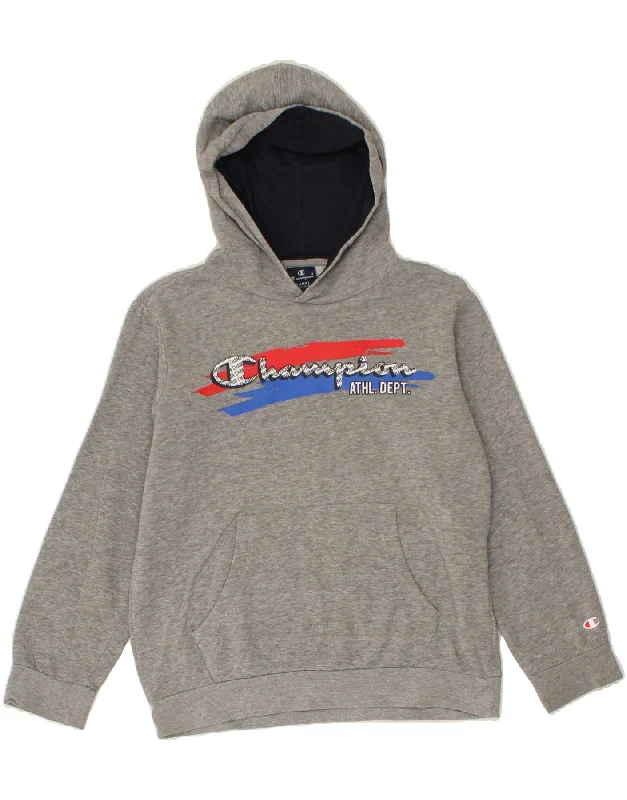 CHAMPION Boys Graphic Hoodie Jumper 11-12 Years Large  Grey Cotton Hoodie with Exposed Zipper Edgy Industrial