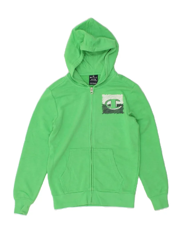 CHAMPION Boys Graphic Zip Hoodie Sweater 9-10 Years Medium Green Hoodie with Turtle Neck Cozy Winter