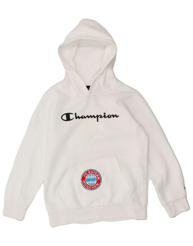 CHAMPION Girls FC Bayern Munchen Hoodie Jumper 9-10 Years Medium  White Hoodie with Elastic Cuffs Stretchable Comfortable