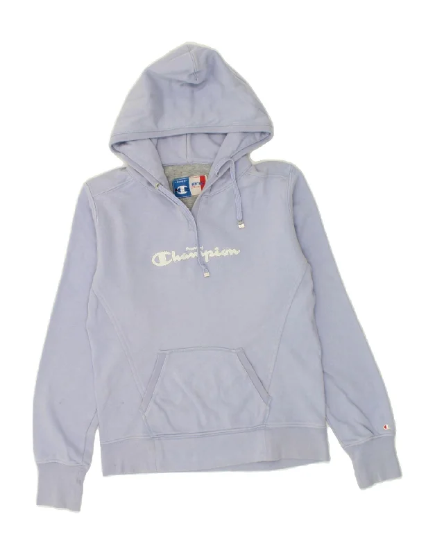 CHAMPION Womens Graphic Hoodie Jumper UK 12 Medium Purple Cotton Hoodie with Sequins Glamorous Eye-catching