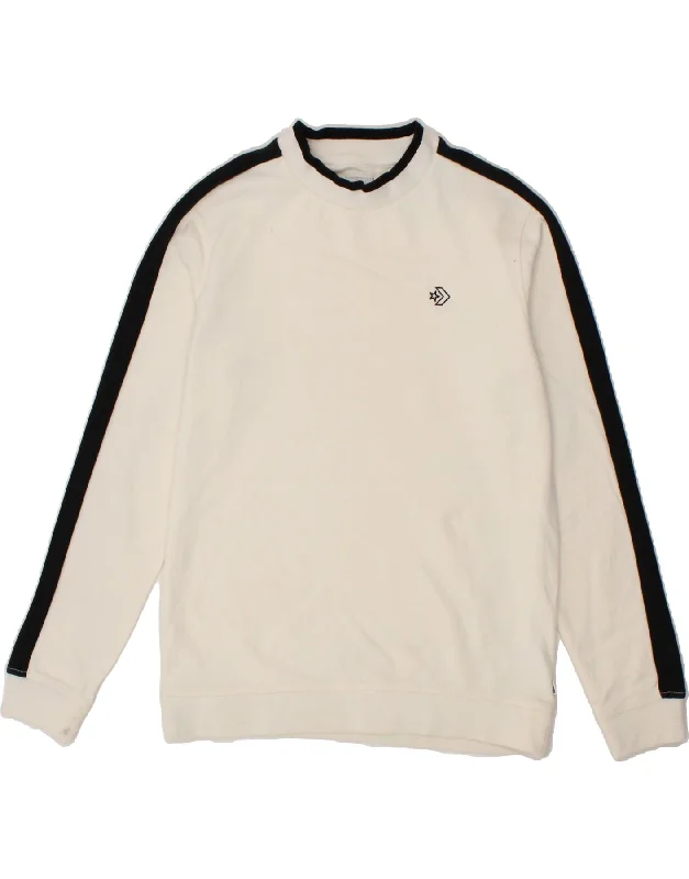 CONVERSE Mens Sweatshirt Jumper Medium Off White Colourblock Cotton Hoodie with Cuffed Sleeves Snug Secure