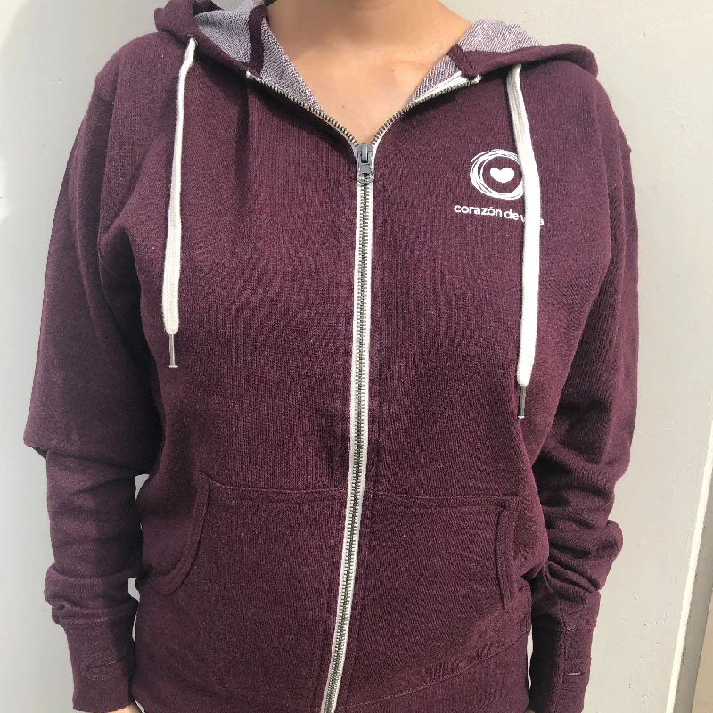 "Child Within" Unisex Zip Hooded Sweatshirt (Burgundy) Hoodie with Applique Textured Unique