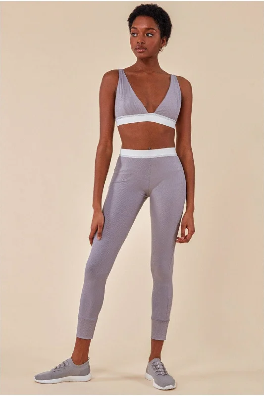 Cosmochic Bralette & Legging Workout Lounge Set - Light Grey Comfortable Ribbed Sports Leggings