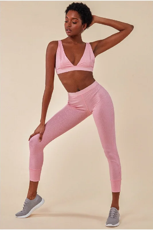 Cosmochic Bralette Legging Workout Lounge Set - Pink Trendy Flared Leggings