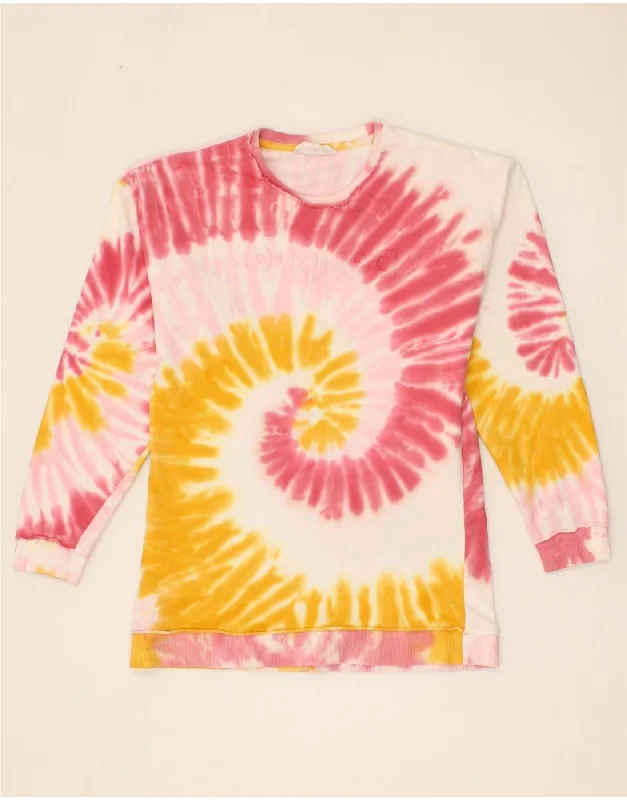 DESIGUAL Girls Graphic Sweatshirt Jumper 13-14 Years Pink Tie Dye Cotton Hoodie with Elastic Cuffs Stretchable Comfortable