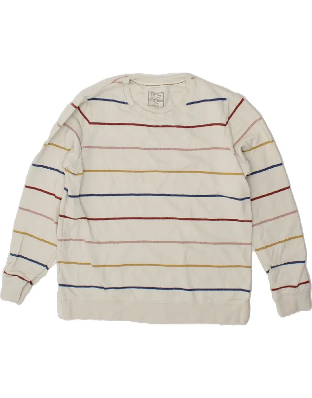 FAT FACE Mens Sweatshirt Jumper Medium White Striped Cotton Hoodie with Gradient Ombre Colorful