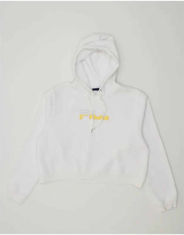 FILA Womens Graphic Crop Hoodie Jumper UK 18 XL White Polyester Hoodie with Logo Branding Identity