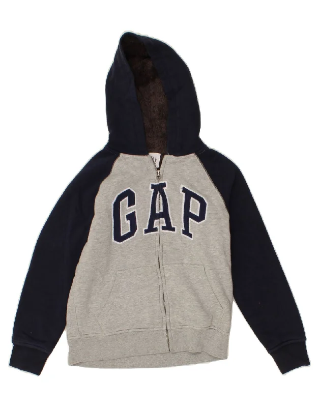 GAP Boys Graphic Zip Hoodie Sweater 9-10 Years Medium Grey Colourblock Hoodie with Rolled Sleeves Casual Relaxed