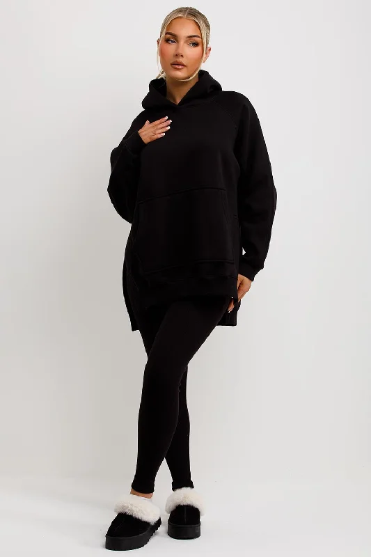 Hoodie And Leggings Set Black Trendy Faux Suede Leggings