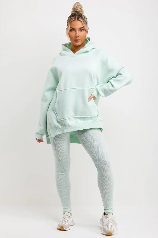 Hoodie And Leggings Set Mint Green Elegant Animal Print Leggings