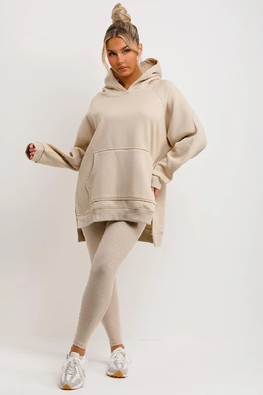 Hoodie And Leggings Set Oatmeal Cozy Oversized Leggings