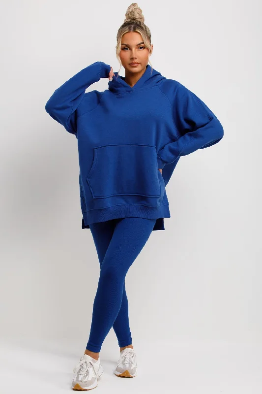 Hoodie And Leggings Set Royal Blue Comfortable Tummy Shaping Leggings