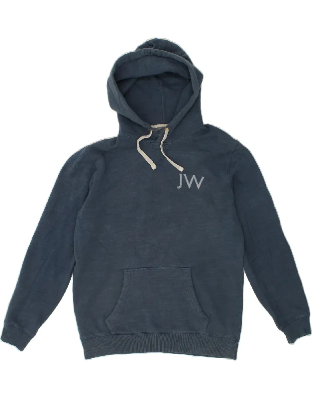 JACK WILLS Mens Graphic Hoodie Jumper Small Navy Blue Cotton Hoodie with Button Classic Timeless