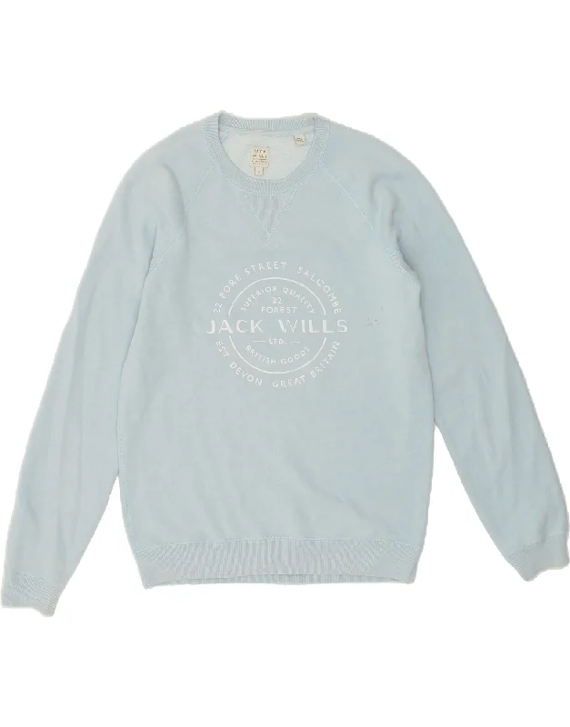 JACK WILLS Mens Graphic Sweatshirt Jumper Small Blue Hoodie with Fur Luxurious Winter