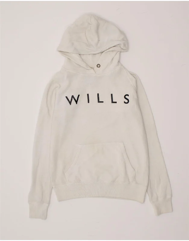 JACK WILLS Womens Graphic Hoodie Jumper UK 8 Small White Cotton Hoodie with Slim Fit Tailored Modern