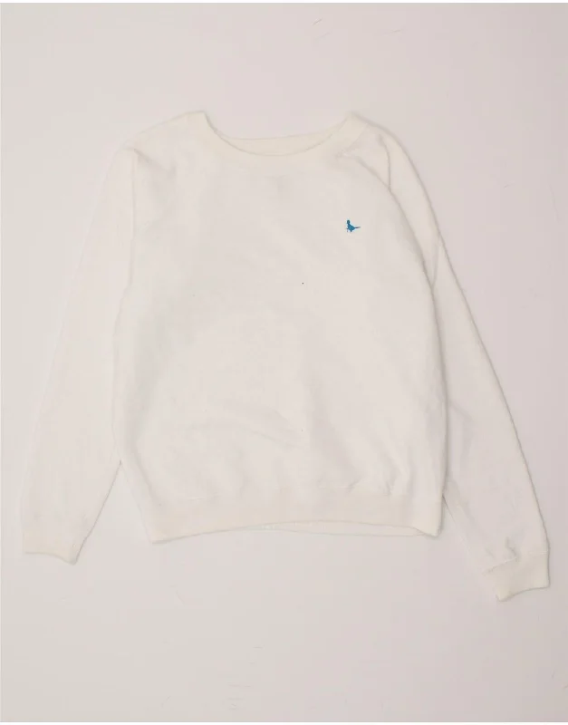 JACK WILLS Womens Sweatshirt Jumper UK 10 Small White Cotton Hoodie with Frayed Bohemian Relaxed