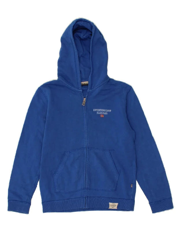 NAPAPIJRI Boys Zip Hoodie Sweater 11-12 Years Blue Cotton Hoodie with Contrast Stitching Detailed Premium