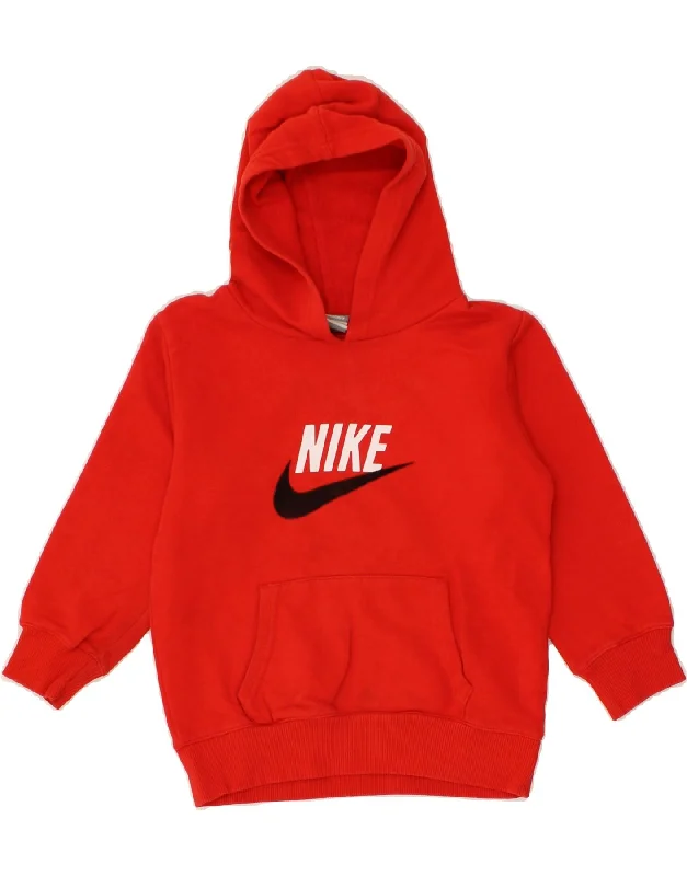 NIKE Boys Graphic Hoodie Jumper 5-6 Years XS Orange Cotton Hoodie with Velcro Closure Adjustable Secure