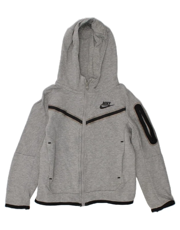 NIKE Boys Graphic Zip Hoodie Sweater 4-5 Years XS Grey Striped Cotton Hoodie with Lining Warm Insulated