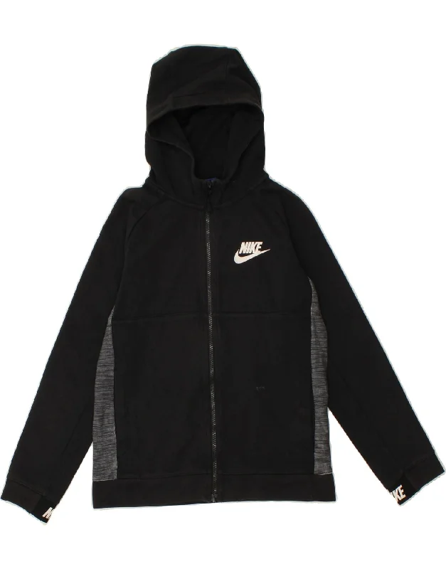 NIKE Boys Zip Hoodie Sweater 12-13 Years Large  Black Colourblock Cotton Hoodie with Relaxed Fit Easy Casual