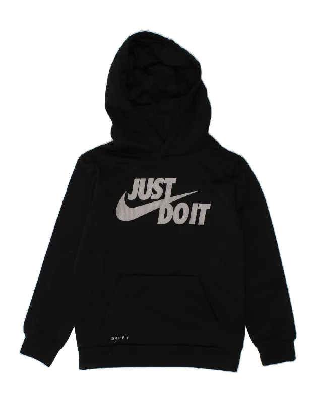 NIKE Girls Dri Fit Graphic Hoodie Jumper 6-7 Years Large  Black Polyester Hoodie with Neon Bright Vibrant