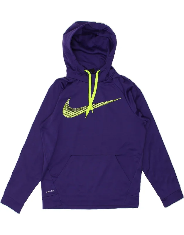 NIKE Mens Dri Fit Graphic Hoodie Jumper Medium Purple Polyester Hoodie with Drawcord Adjustable Secure