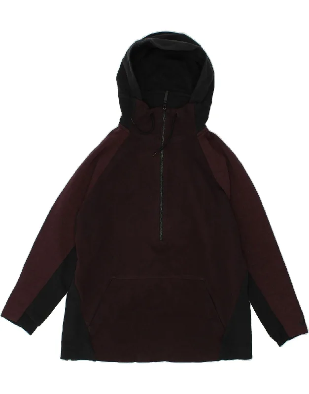 NIKE Womens Oversized Zip Neck Hoodie Jumper UK 18 XL Maroon Colourblock Hoodie with Patch Decorative Personalized