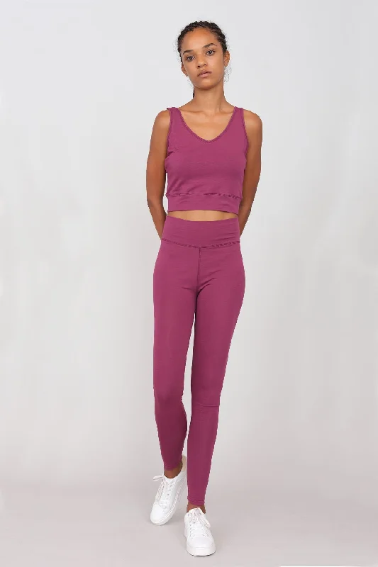 Sporty Set Leggings And Top Deep Purple Chic Floral Print Leggings