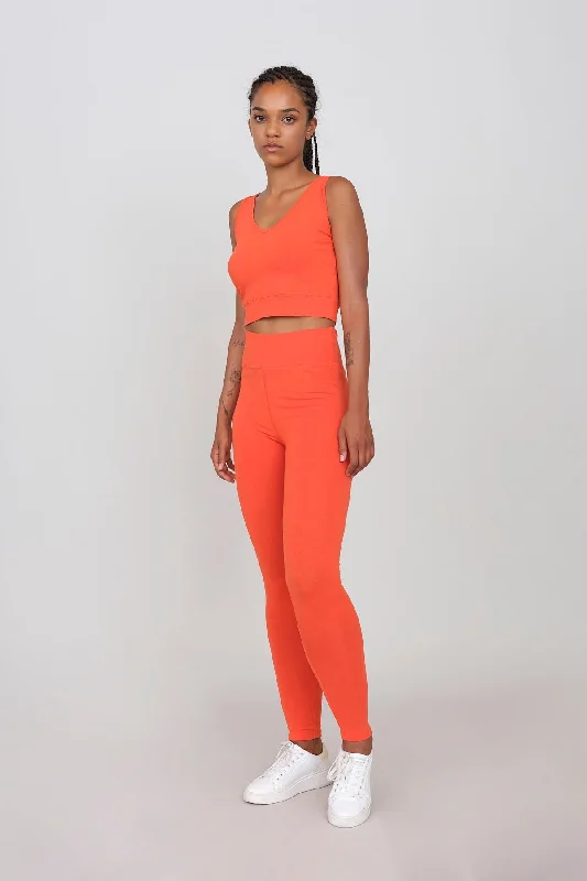 Sporty Set Leggings And Top Orange Stylish Stretch-Waist Leggings