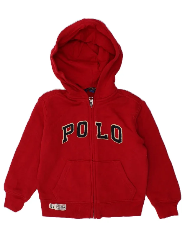 POLO RALPH LAUREN Boys Graphic Zip Hoodie Sweater 2-3 Years Red Cotton Hoodie with Print Artistic Unique