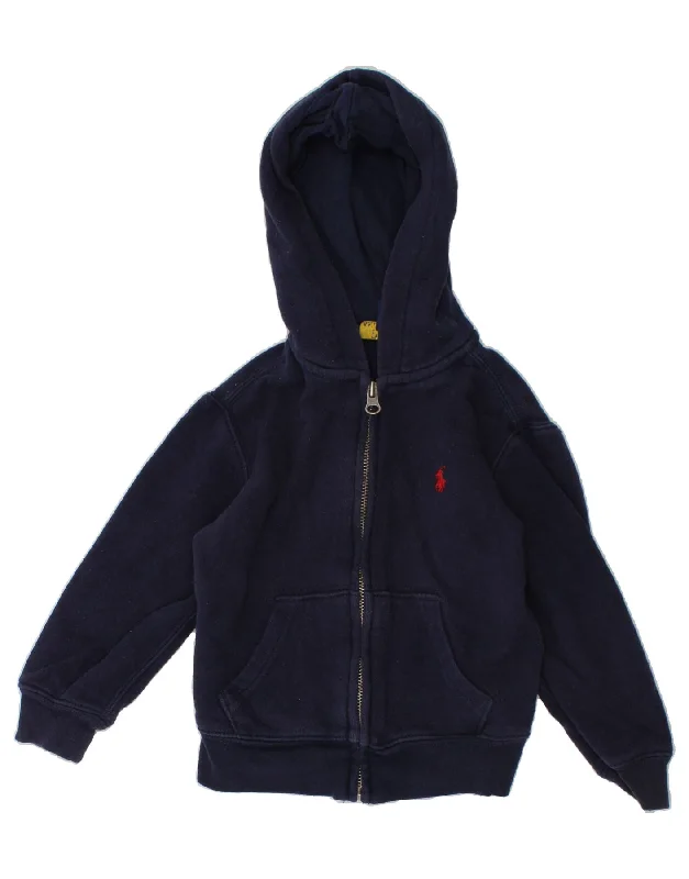 POLO RALPH LAUREN Boys Zip Hoodie Sweater 2-3 Years Navy Blue Cotton Hoodie with Reflective Safety Nightwear