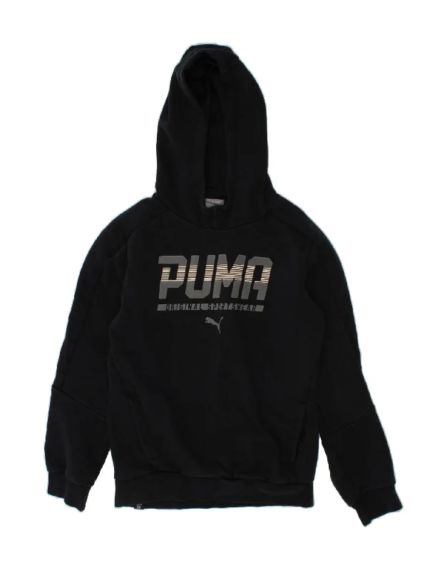 PUMA Boys Graphic Hoodie Jumper 9-10 Years Black Cotton Hoodie with Stripes Bold Sporty