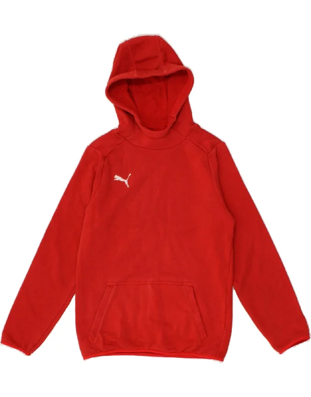 PUMA Boys Hoodie Jumper 11-12 Years Red Cotton Hoodie with Distressed Vintage Worn