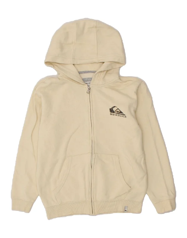 QUIKSILVER Boys Zip Hoodie Sweater 9-10 Years Off White Cotton Hoodie with Monochrome Minimalist Simple