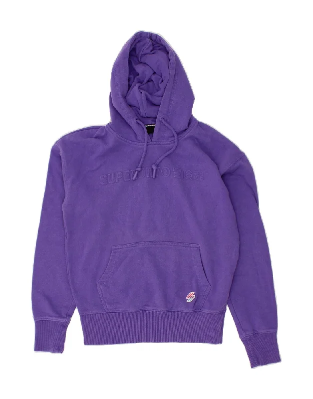 SUPERDRY Womens Graphic Hoodie Jumper UK 8 Small Purple Cotton Oversized Hoodie Comfort Casual