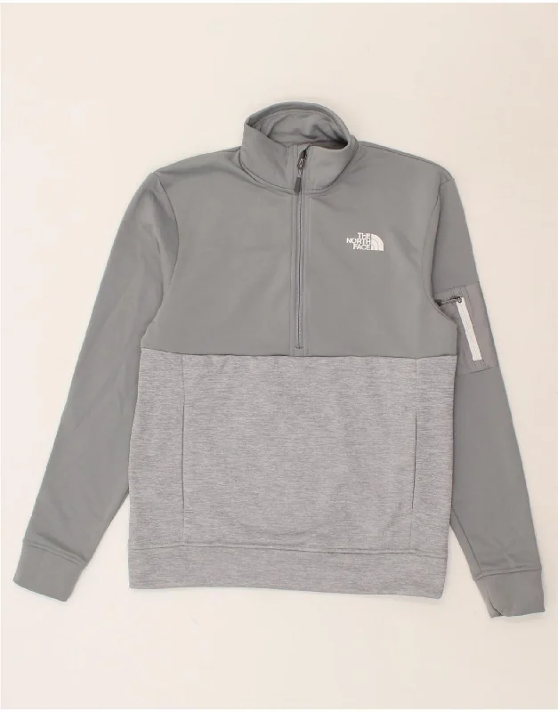 THE NORTH FACE Mens Zip Neck Sweatshirt Jumper Small Grey Colourblock Hoodie with Zipper Placket Modern Functional