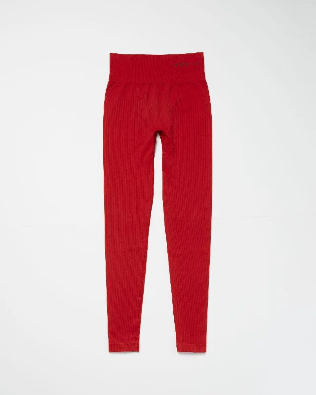 Tyra Rib Leggings Sharp Red Elegant Satin Finish Leggings