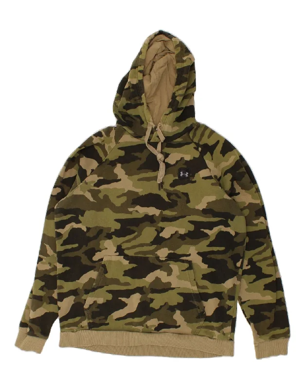 UNDER ARMOUR Mens Hoodie Jumper Large Green Camouflage Hoodie with Full-Zip Functional Layering