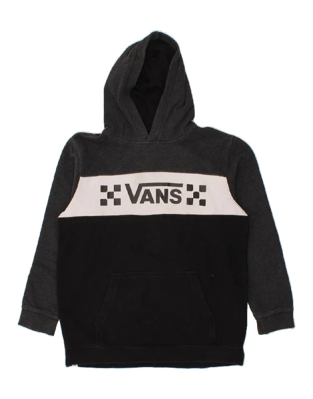 VANS Boys Graphic Hoodie Jumper 14-15 Years XL Black Colourblock Cotton Hoodie with Earth Tones Natural Calm