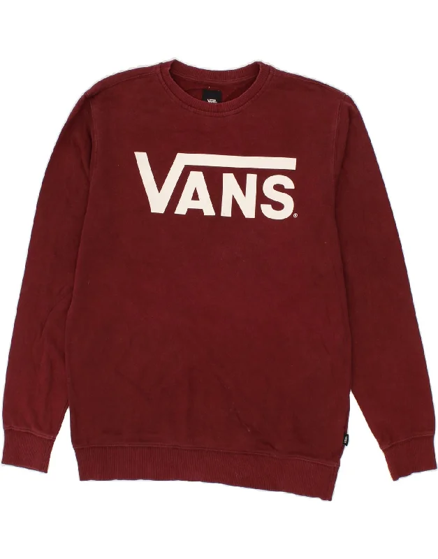 VANS Mens Graphic Sweatshirt Jumper Medium Burgundy Cotton Hoodie with Set-In Sleeves Structured Classic