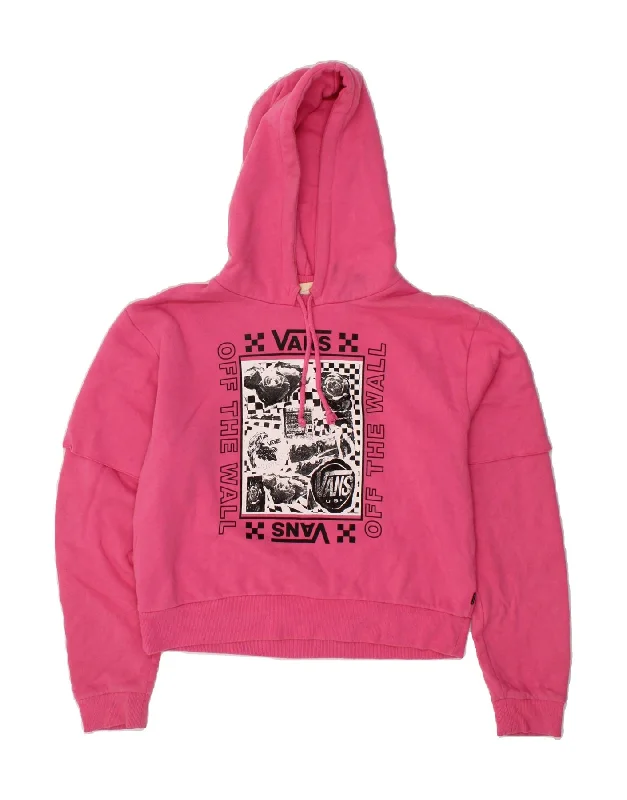 VANS Womens Oversized Graphic Crop Hoodie Jumper UK 10 Small Pink Cotton Hoodie with Slit Hem Functional Movement