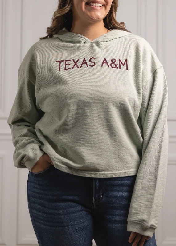 Texas A&M Weathered Terry Crop Hoodie Hoodie with Hem Contrast Bold Stylish