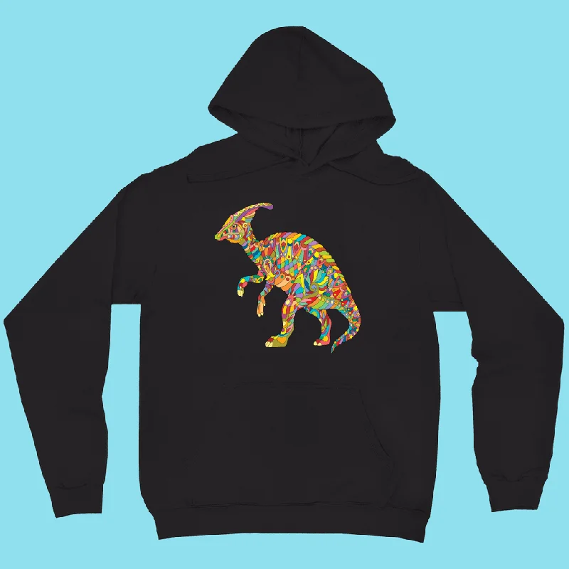 Women Hadrosaur Zentangle Hoodie Hoodie with Hem Applique Textured Unique