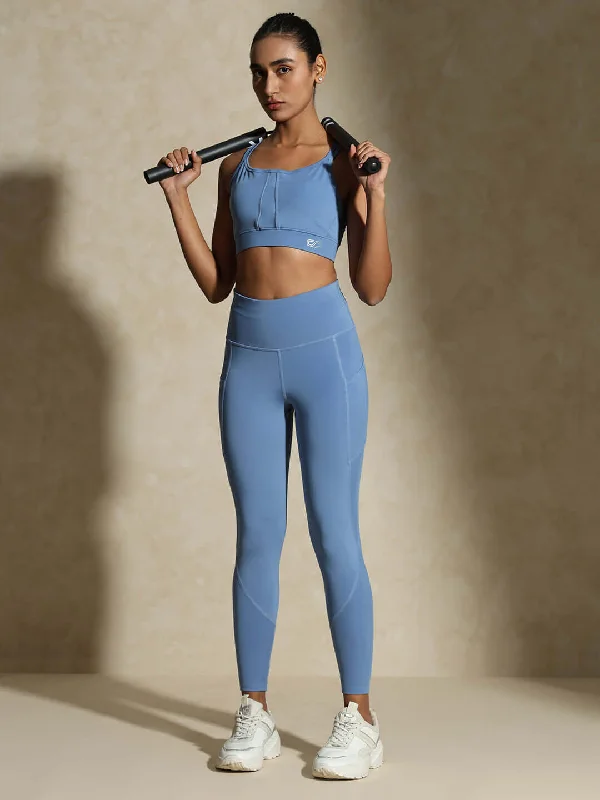 Cerulean Yoga Strap Back Bra & Aura Leggings Comfortable Wide-Band Leggings