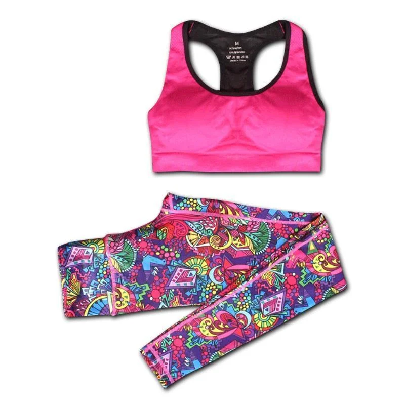 Sports Bra & Printed Leggings Yoga Set Stylish Capri Leggings