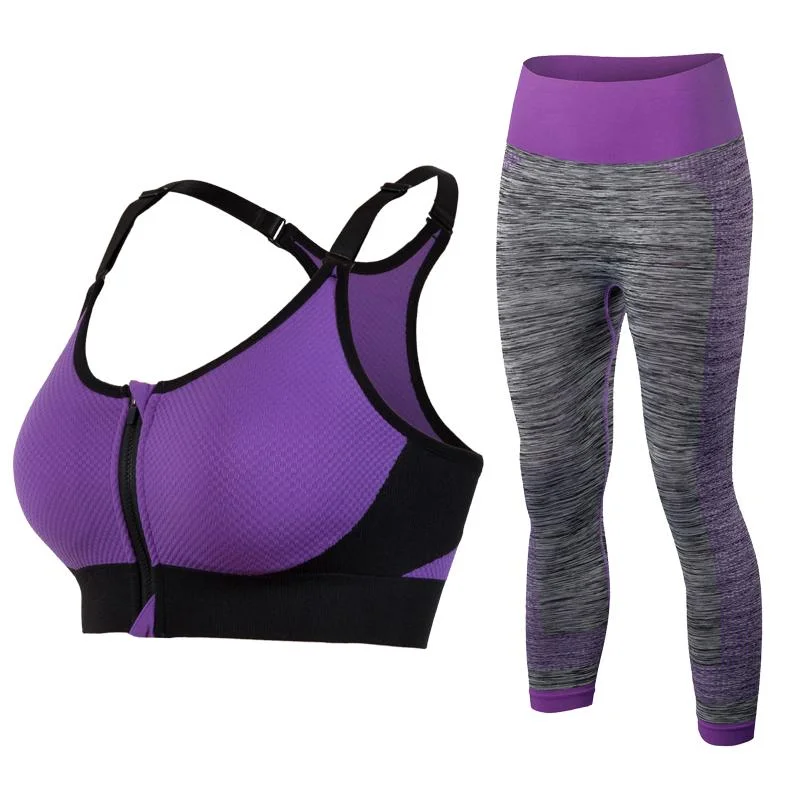 Workout Set - Sleeveless Zipper Bra & Leggings Set Trendy Seamless Sports Leggings