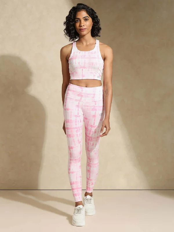 Pink Shibori High Impact Action Bra & Luxe Leggings Trendy Colorblock Print Leggings